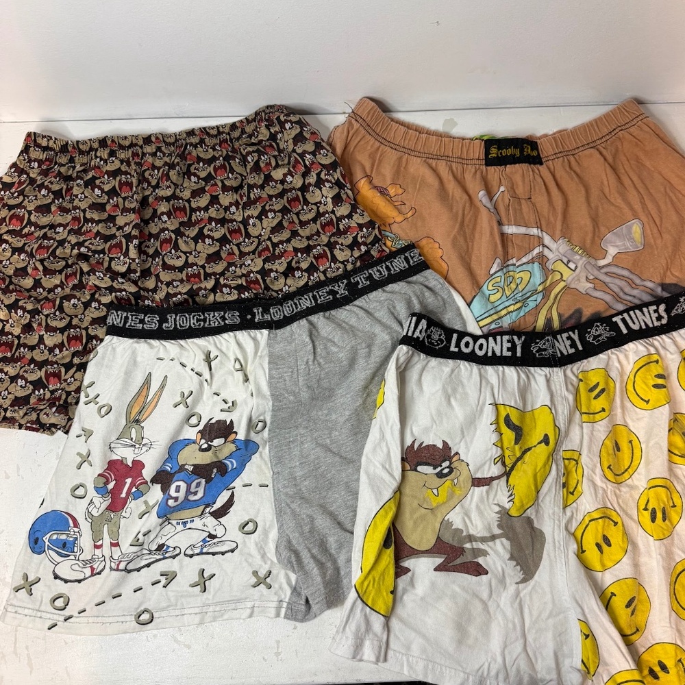 Vintage 90s Looney Tunes Scooby-Doo Boxer Sleep Shorts Lot of 4 M/L Taz